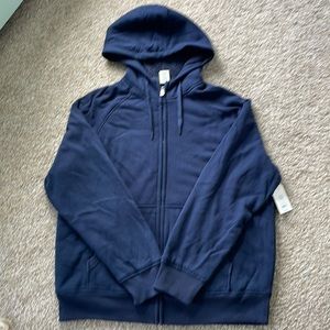 Faded Glory zip up Sherpa sweatshirt hoodie size XL navy blue NWT